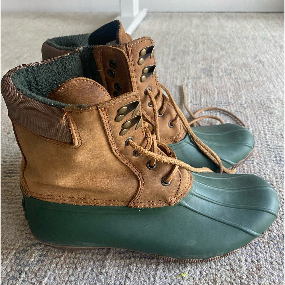 SPERRY Womens Saltwater Brown Green Waterproof Rubber Duck Boot